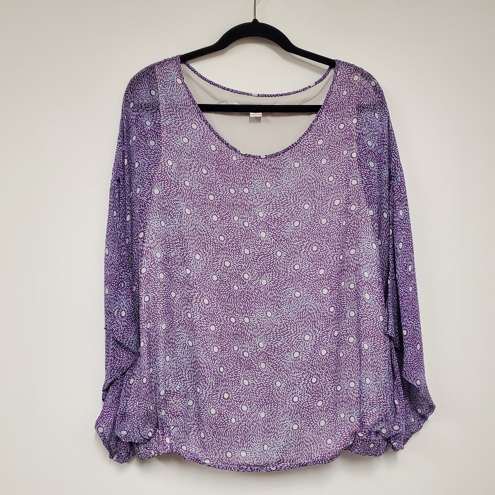 Diane Von Furstenberg Silk Blouse L Purple Floral Contemporary Business Casual